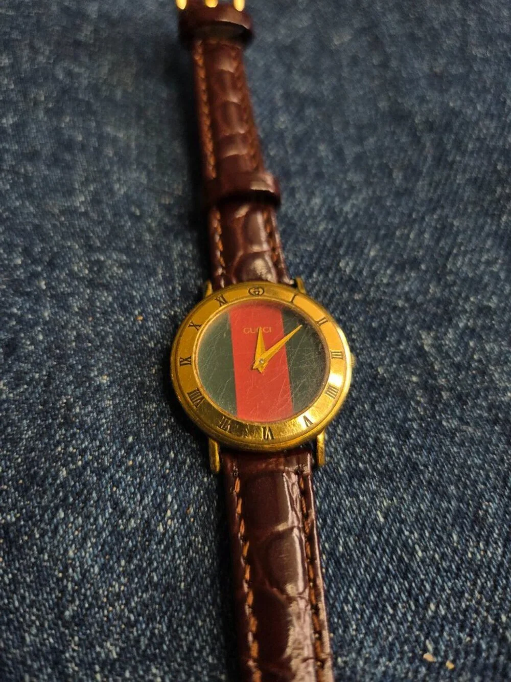 Vintage - Gucci 3000.2.L Gold Plate Sherry Line Watch Gold Red Green 33mm w/ Box